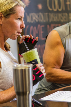 Woman drinking a smoothie