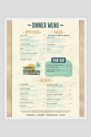 Water Proof/Tear Proof Dinner Menu Water Proof/Tear Proof Dinner Menu