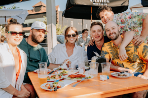 people eating outside